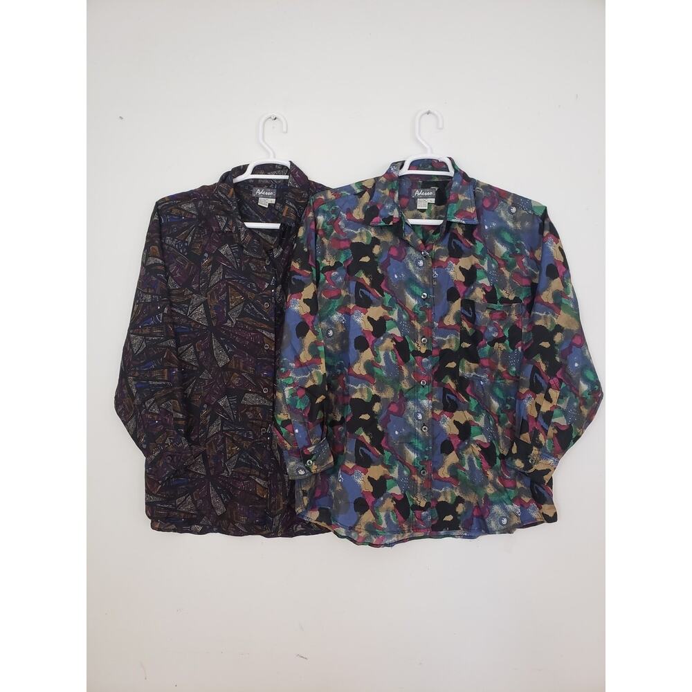 (O5) Vintage Aderro Womens Blouse Size L Silk Office Siren Retro Fairy Lot of 2